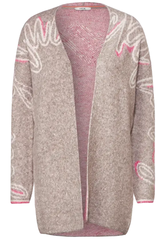 253694- Taupe Wording Cardigan - Cecil