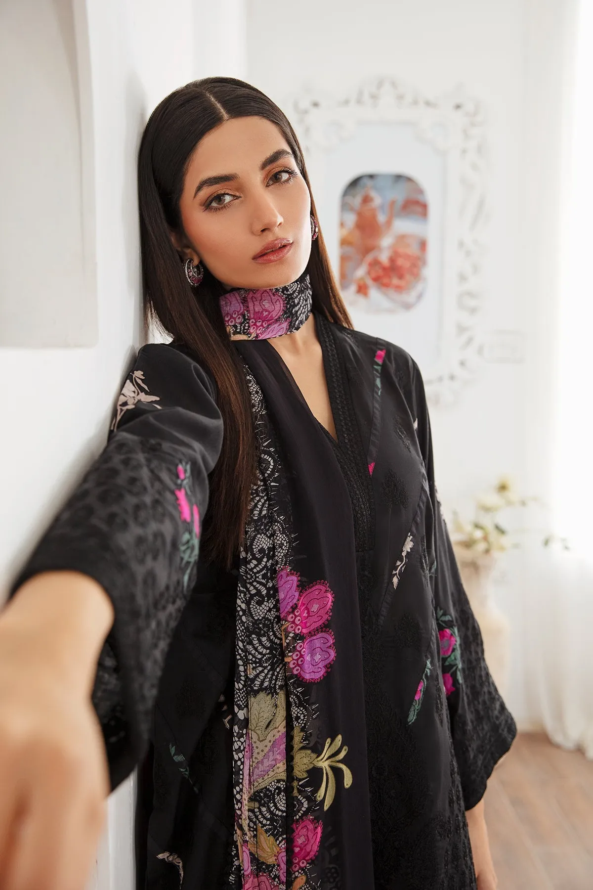 3-Pc Charizma Unstitched Embroidered Lawn With Chiffon Dupatta CM23-07