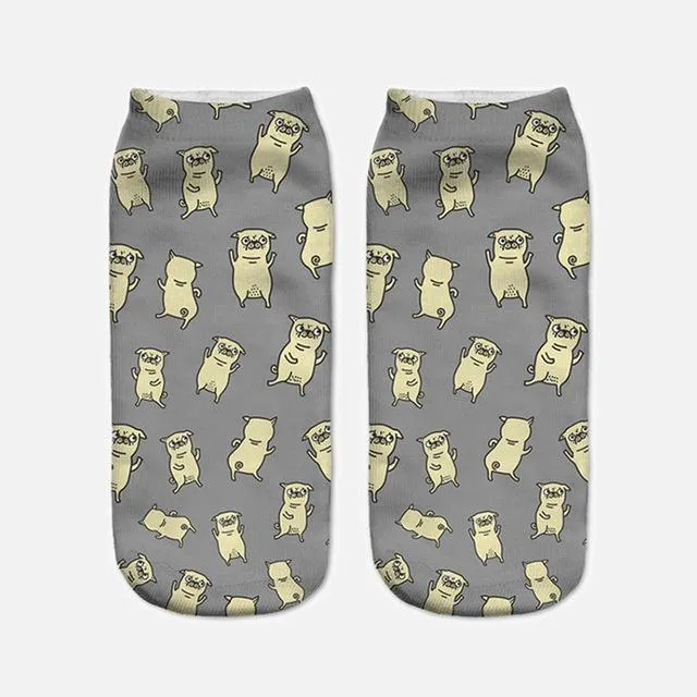 3D Print Unisex Cute Low Cut Ankle Length Socks in Multiple Colors