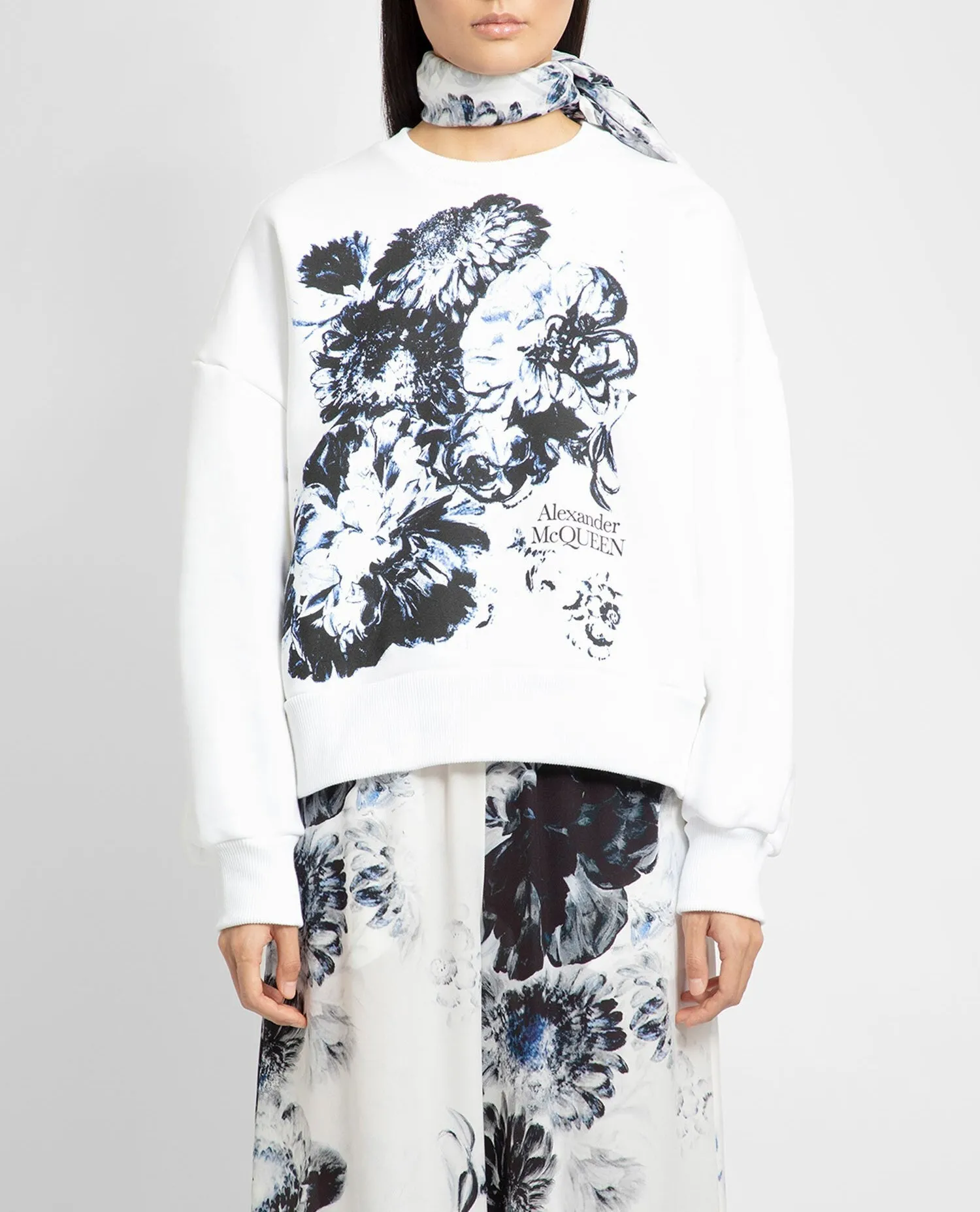 alexander mcqueen  |Crew Neck Flower Patterns Unisex Long Sleeves Plain Cotton