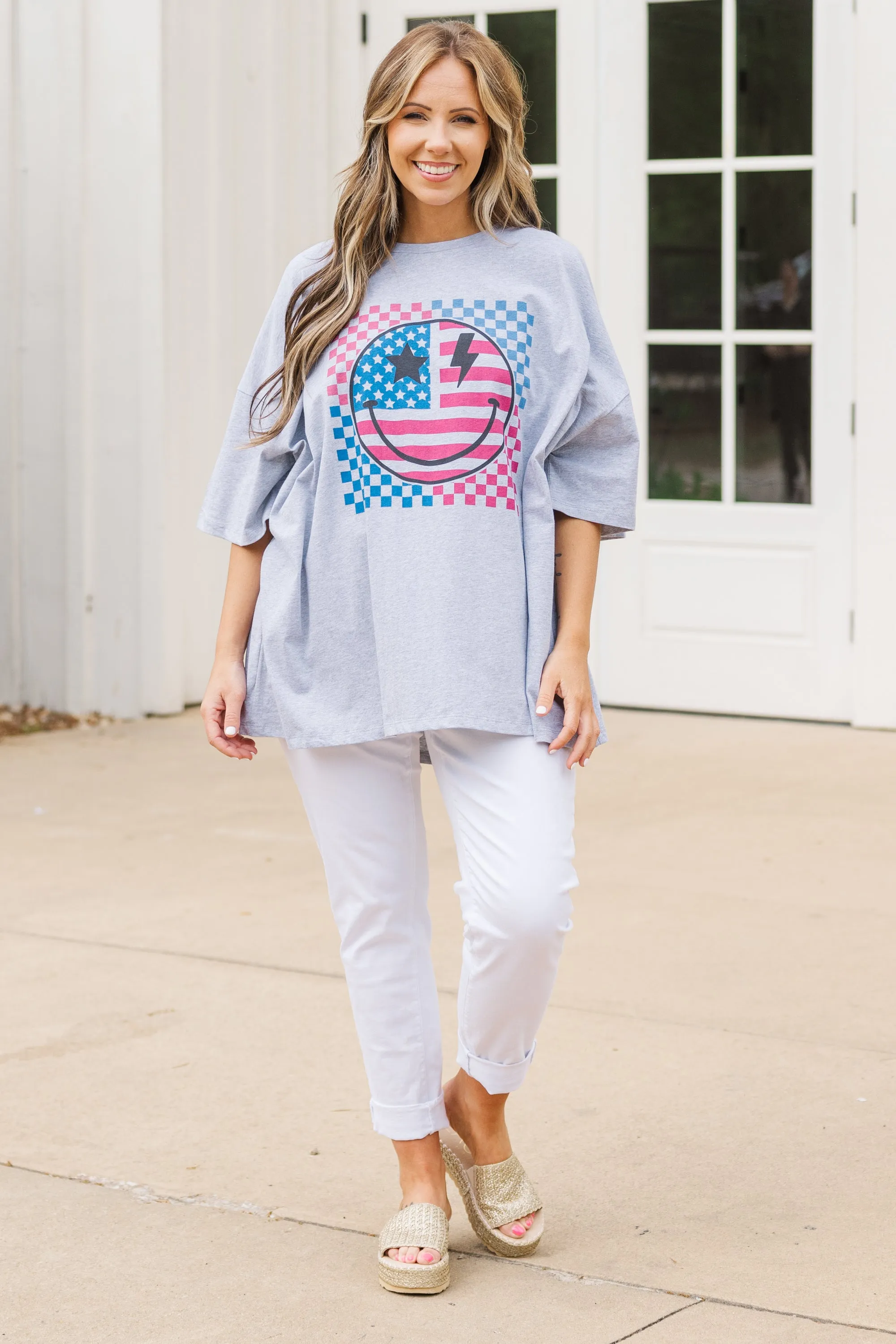 America Rocks Boyfriend Tee, Heather Grey