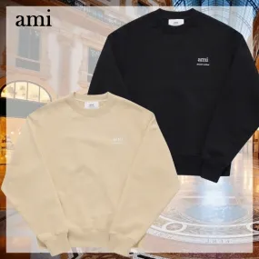 AMI PARIS  |Crew Neck Heart Unisex Long Sleeves Plain Cotton Logo