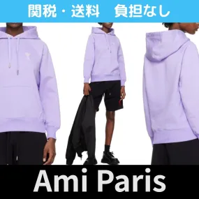 AMI PARIS  |Unisex Street Style Long Sleeves Plain Cotton Oversized Logo