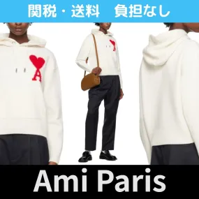 AMI PARIS  |Unisex Wool Street Style Long Sleeves Plain Oversized Logo