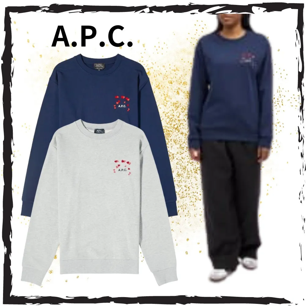 A.P.C.  |Crew Neck Unisex Street Style Long Sleeves Plain Cotton