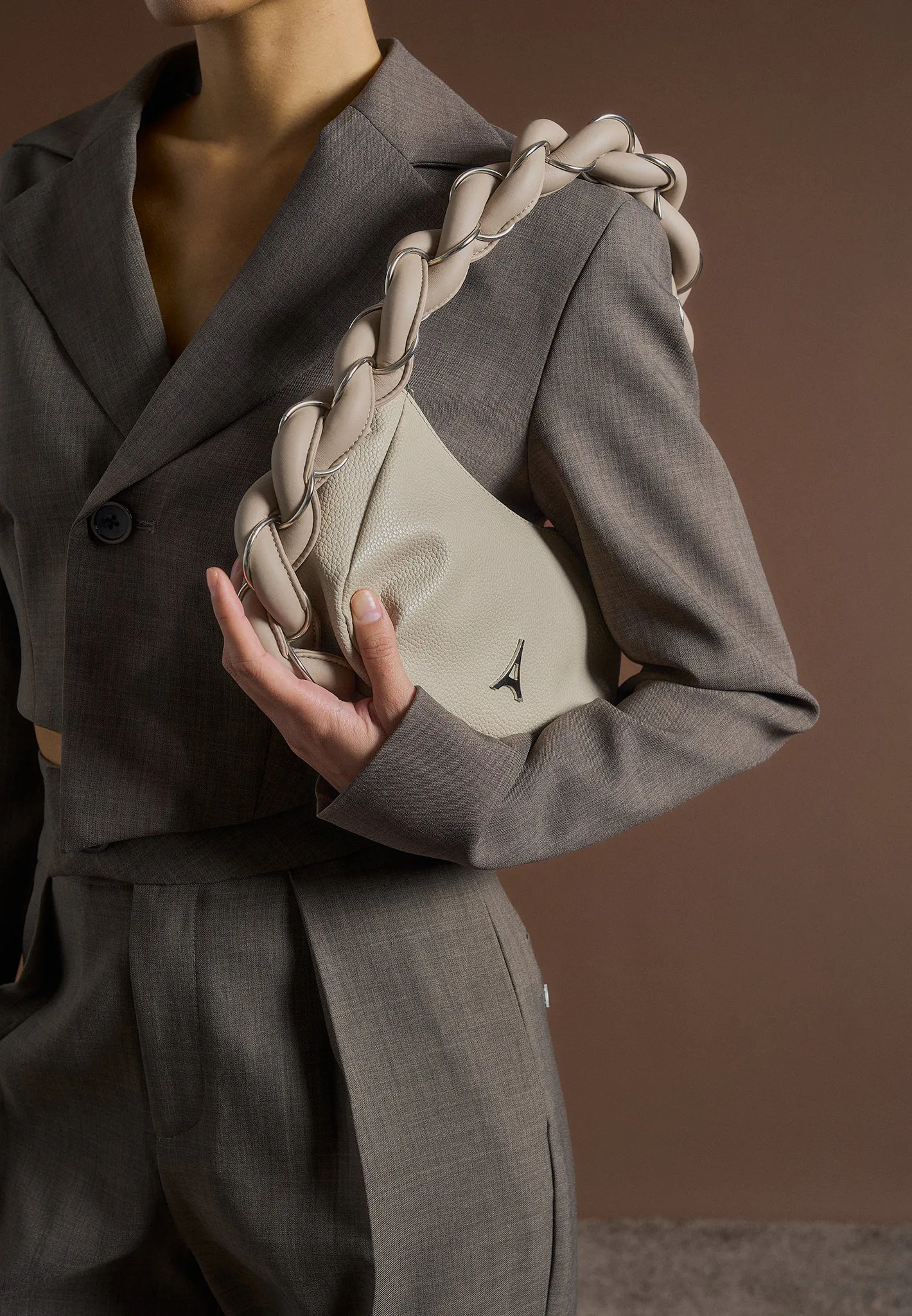 Asymmetric Tailored Cropped Blazer - Dark Taupe