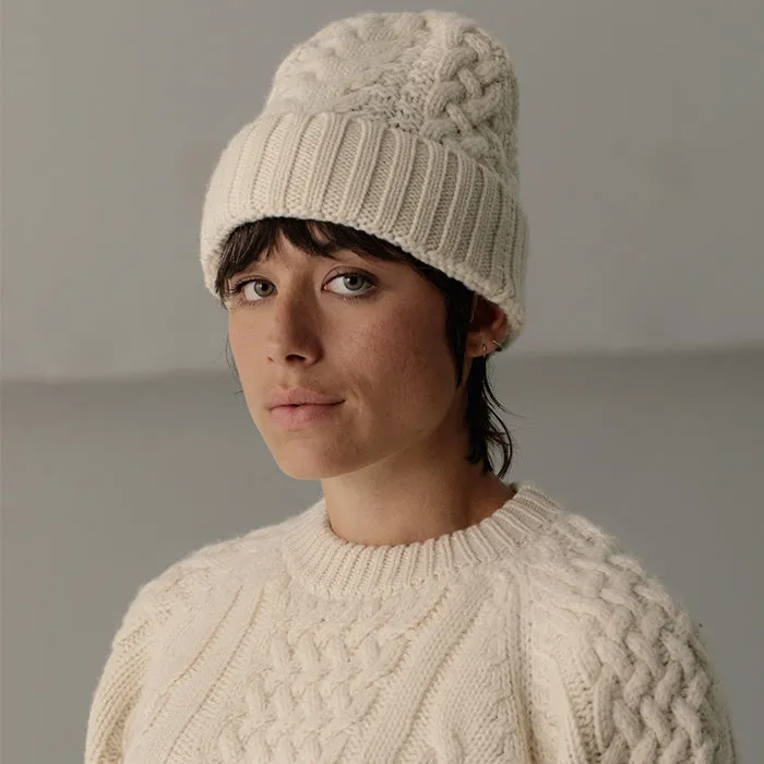 Bare Knitwear Woman Porteau Cable Beanie Ecru Cream