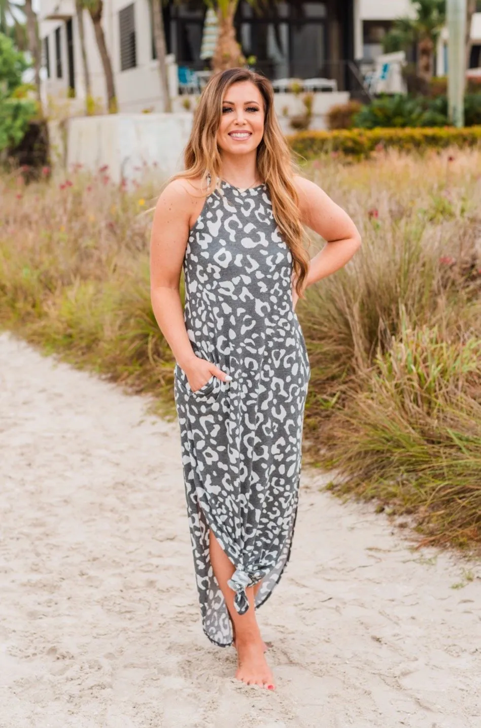 Be The Change Sleeveless Maxi Dress- Charcoal & Ivory