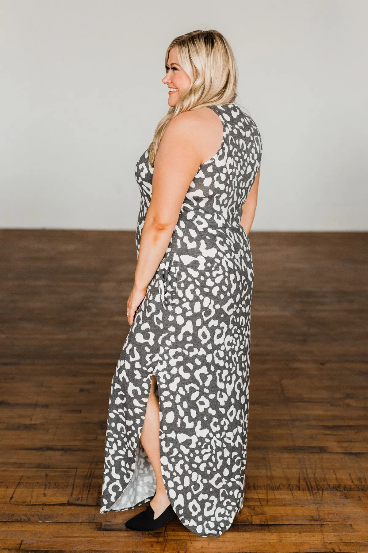 Be The Change Sleeveless Maxi Dress- Charcoal & Ivory