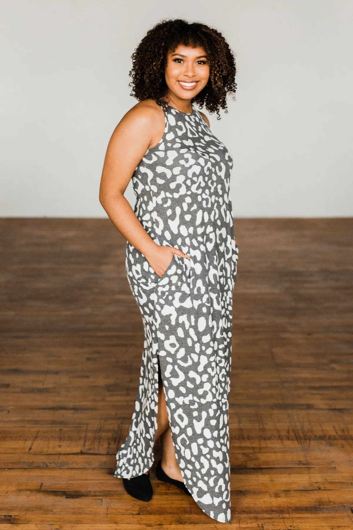 Be The Change Sleeveless Maxi Dress- Charcoal & Ivory