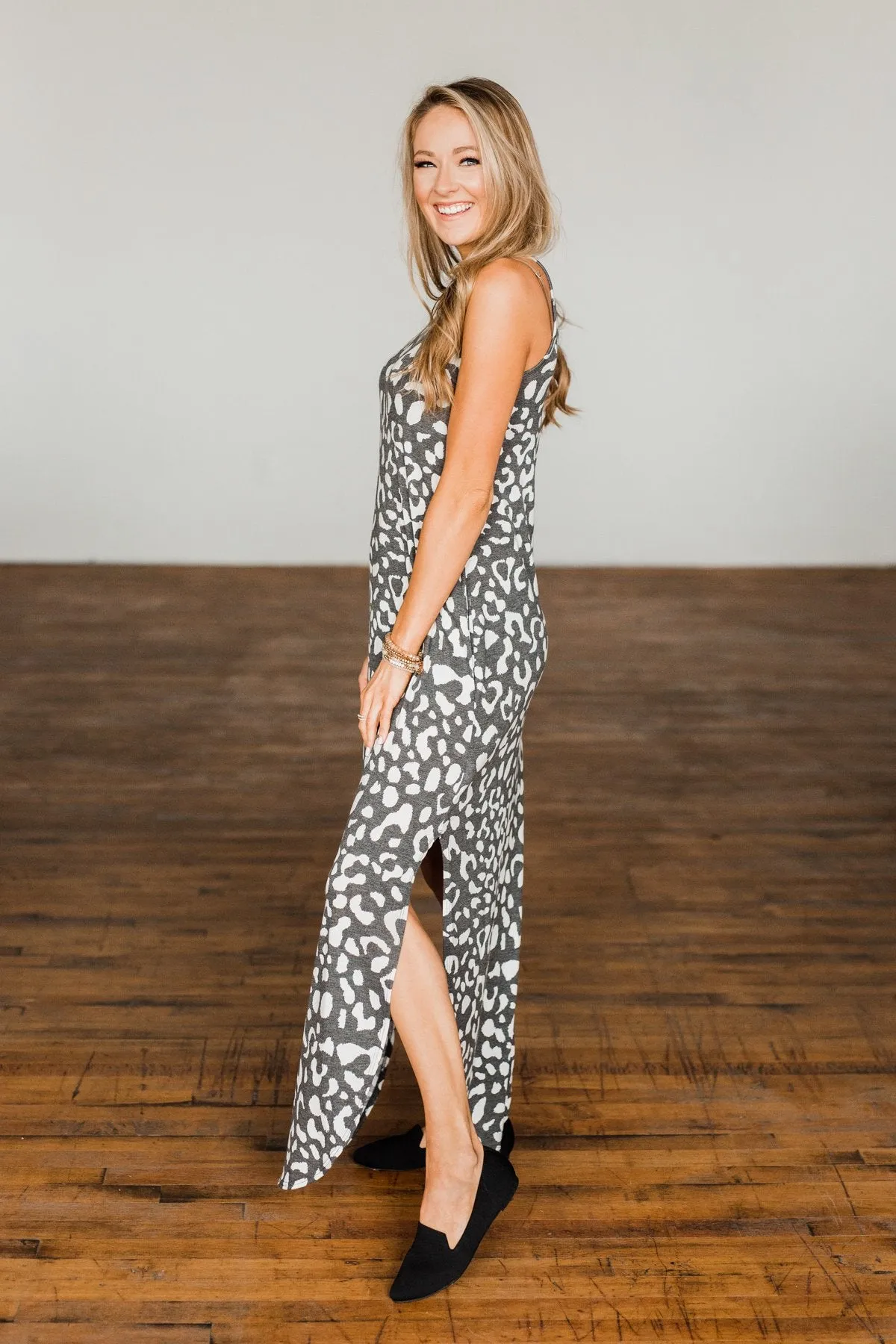 Be The Change Sleeveless Maxi Dress- Charcoal & Ivory