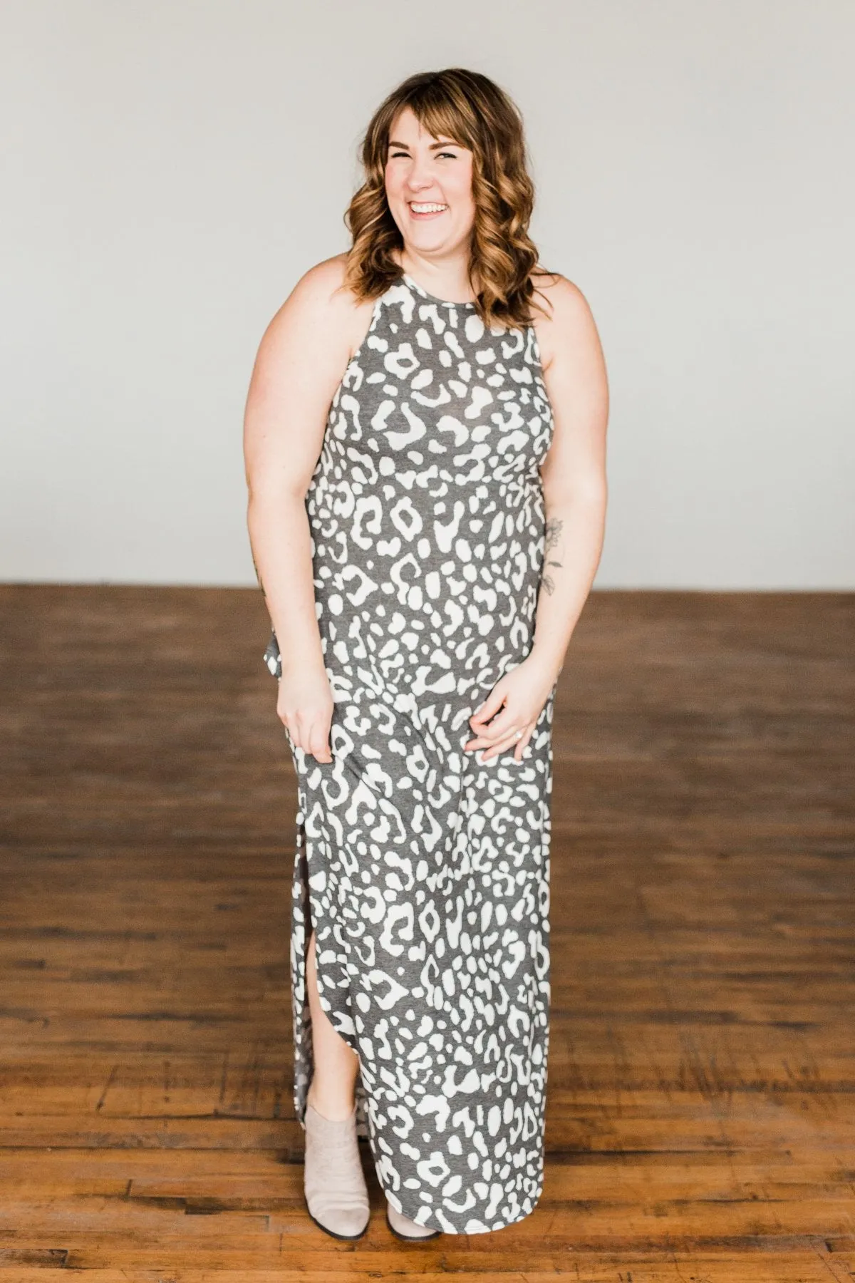 Be The Change Sleeveless Maxi Dress- Charcoal & Ivory