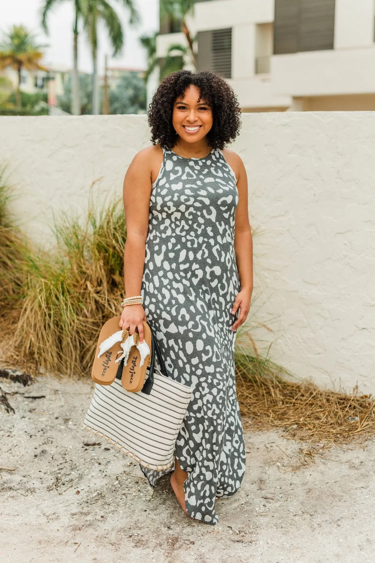 Be The Change Sleeveless Maxi Dress- Charcoal & Ivory