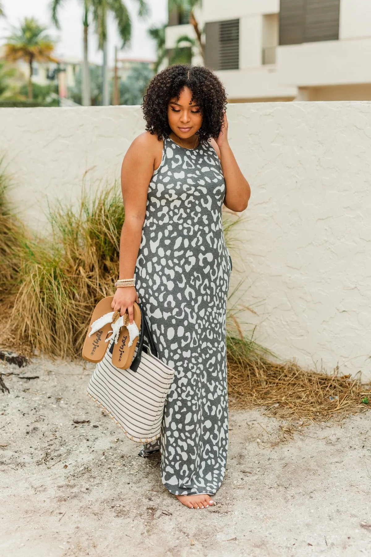 Be The Change Sleeveless Maxi Dress- Charcoal & Ivory