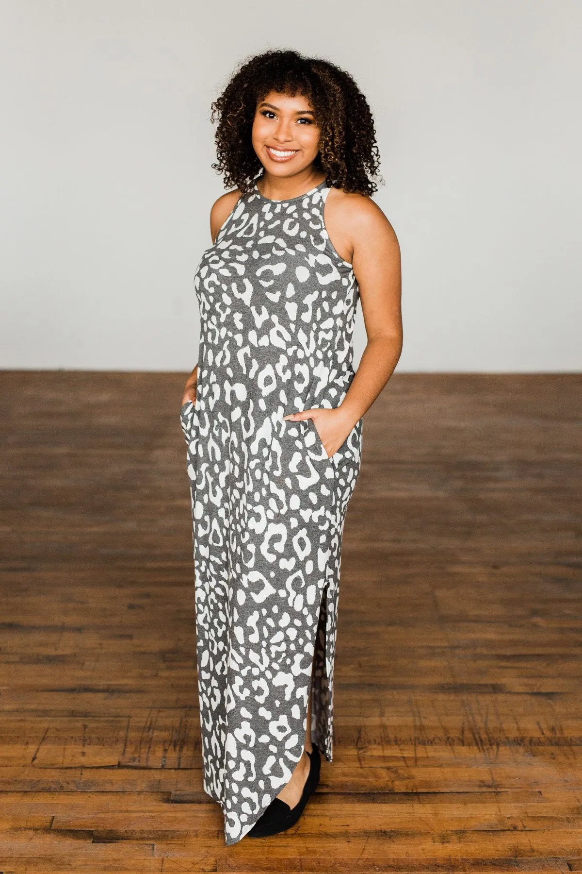 Be The Change Sleeveless Maxi Dress- Charcoal & Ivory