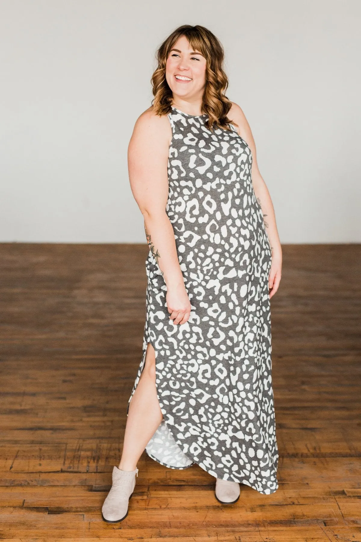 Be The Change Sleeveless Maxi Dress- Charcoal & Ivory