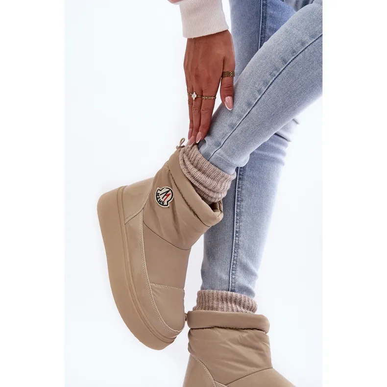 Beige Gattea Women's Slip-On Snow Boots On Platform