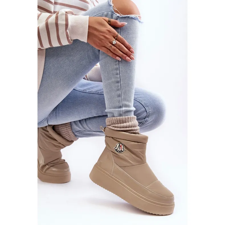 Beige Gattea Women's Slip-On Snow Boots On Platform