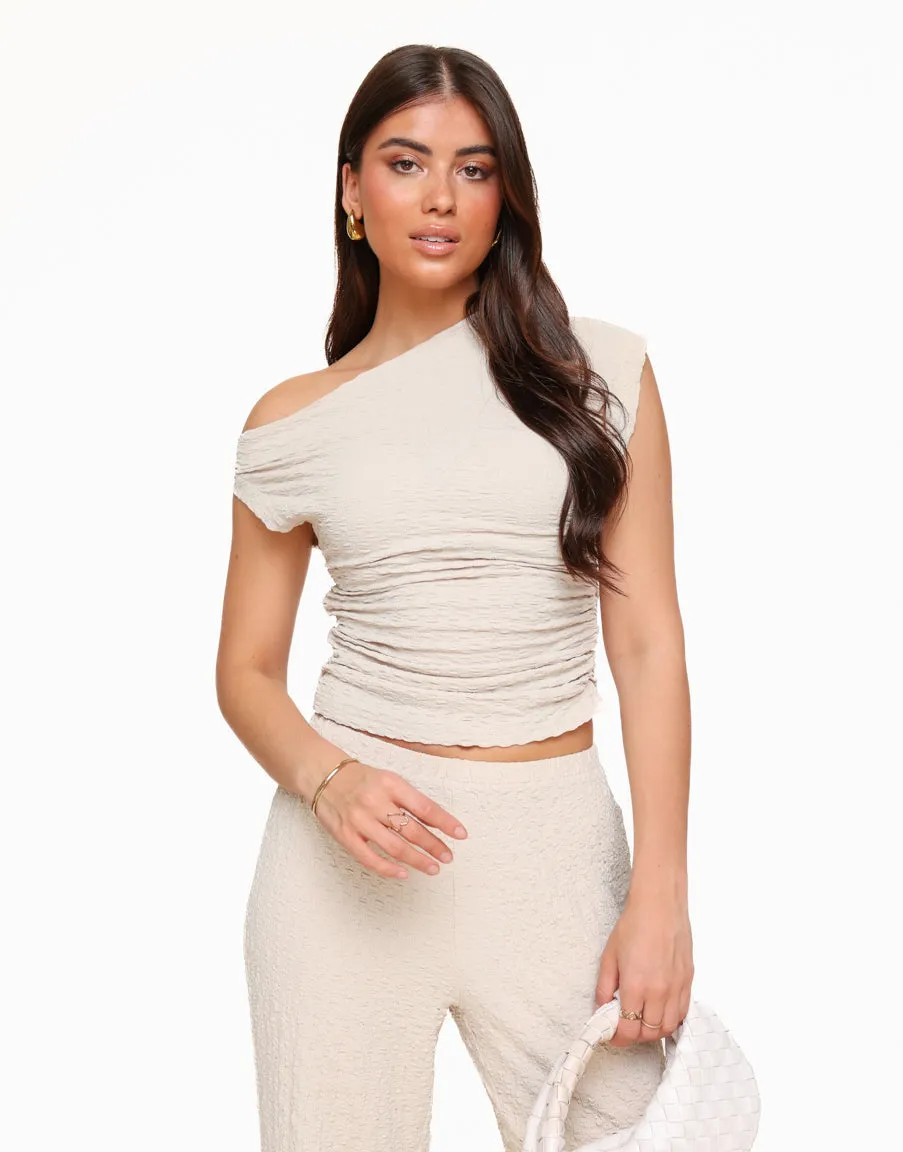 Beige Structuur Off Shoulder - Top