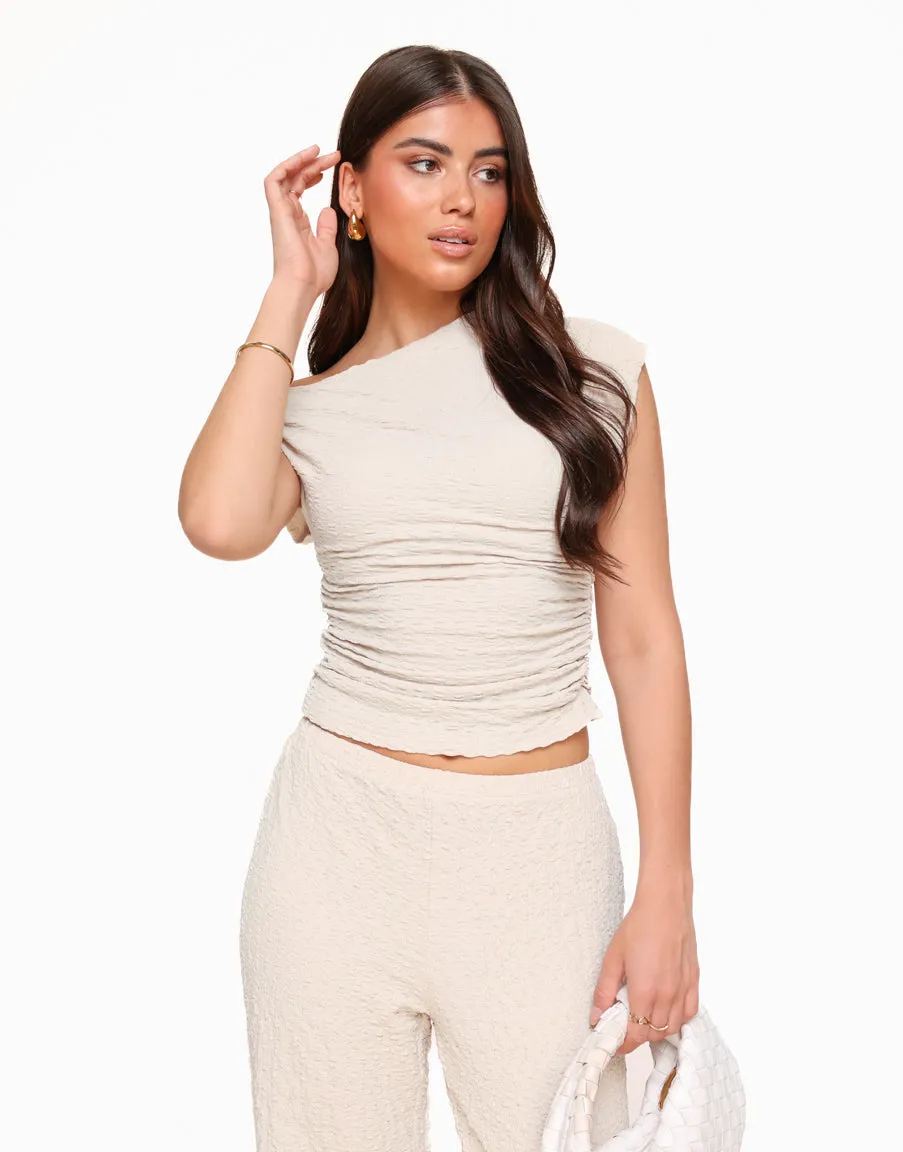 Beige Structuur Off Shoulder - Top