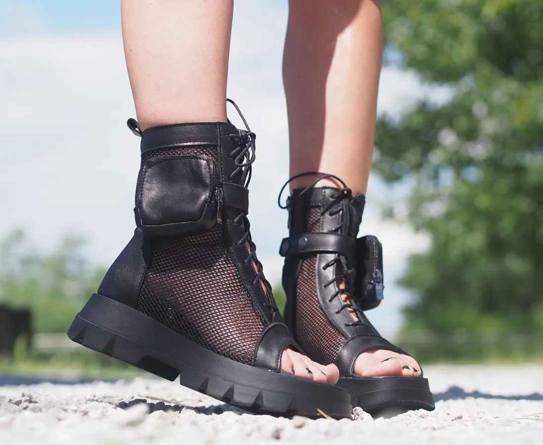 Black genuine leather summer boots,Women genuine leather summer boots,Extravagant leather summer boots