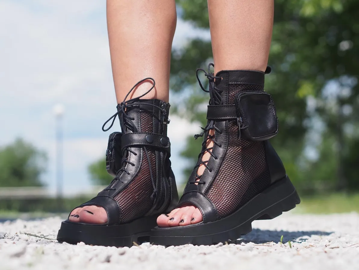 Black genuine leather summer boots,Women genuine leather summer boots,Extravagant leather summer boots