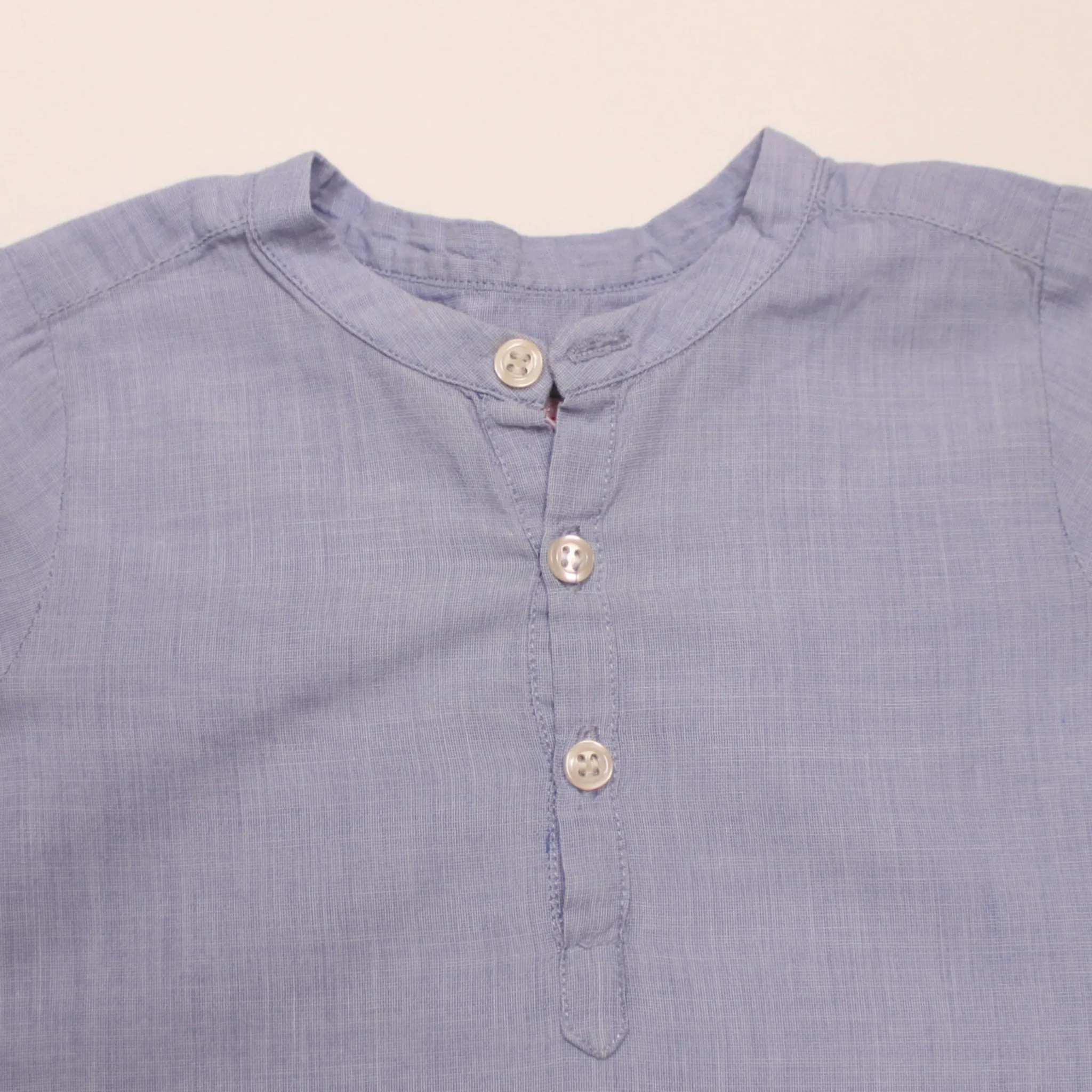 Bonpoint Fine Chambray Collarless Shirt: 18 Months