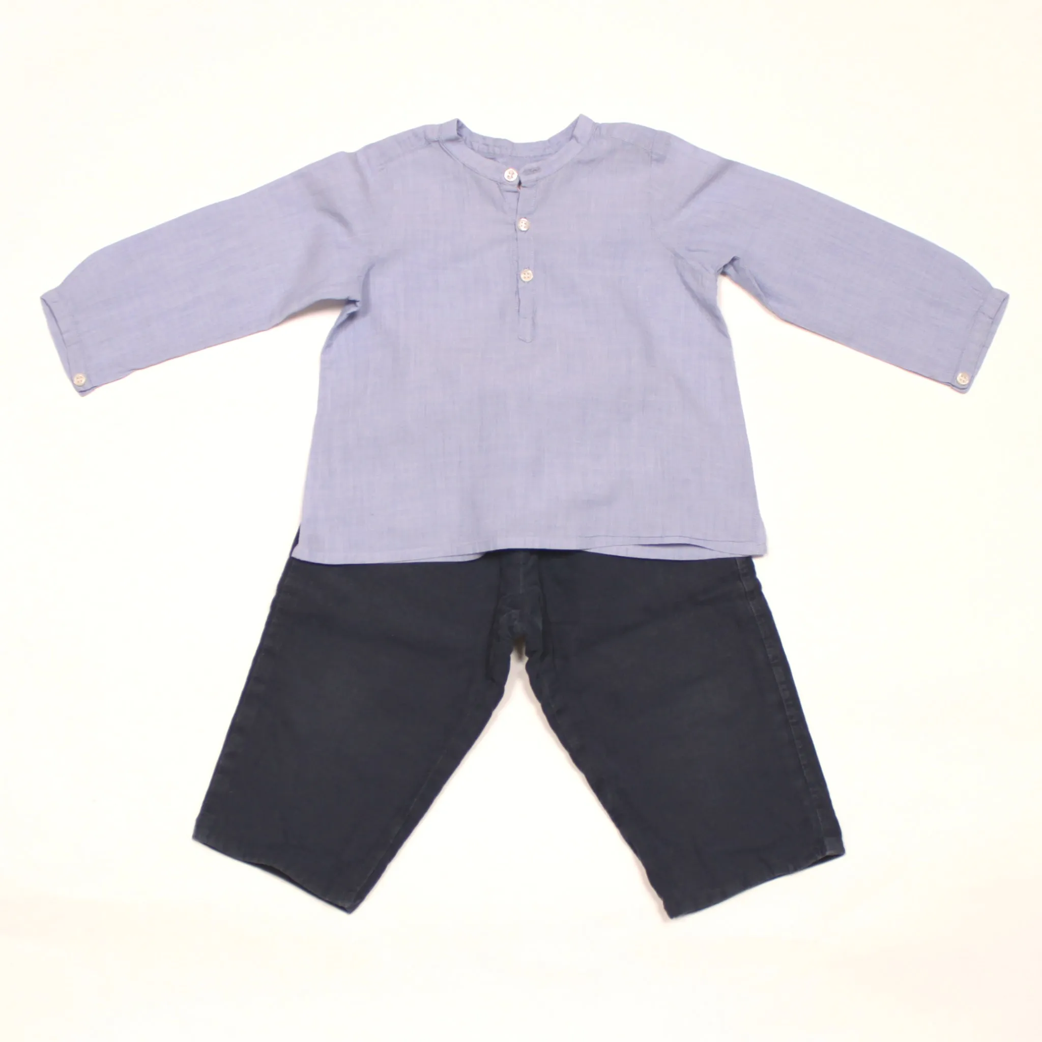 Bonpoint Fine Chambray Collarless Shirt: 18 Months