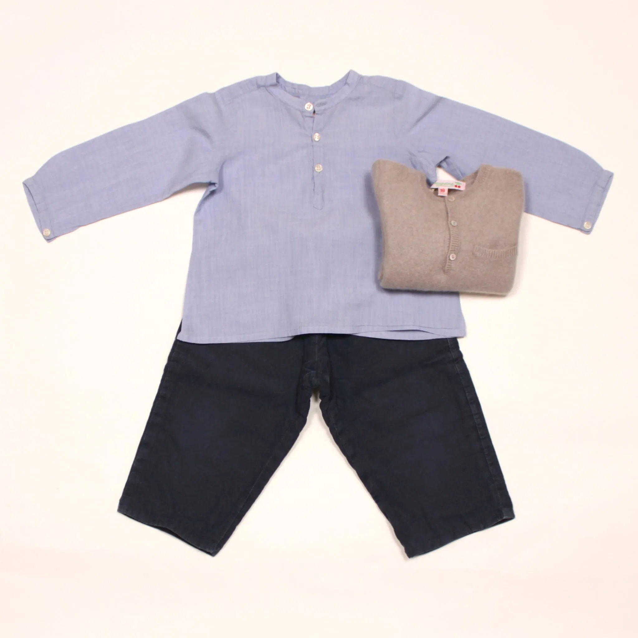 Bonpoint Fine Chambray Collarless Shirt: 18 Months