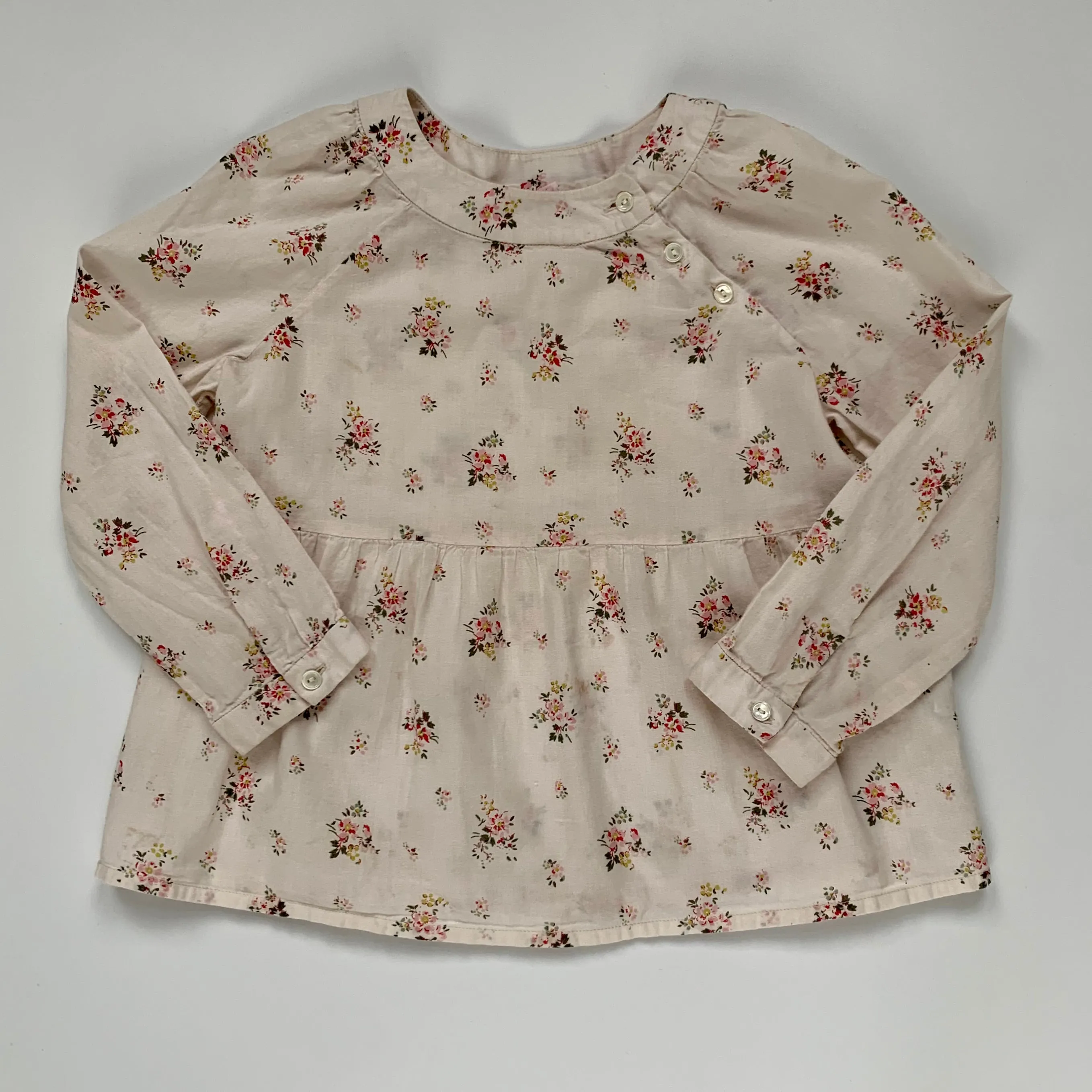 Bonpoint Floral Print Blouse Slant Button Detail: 4 Years