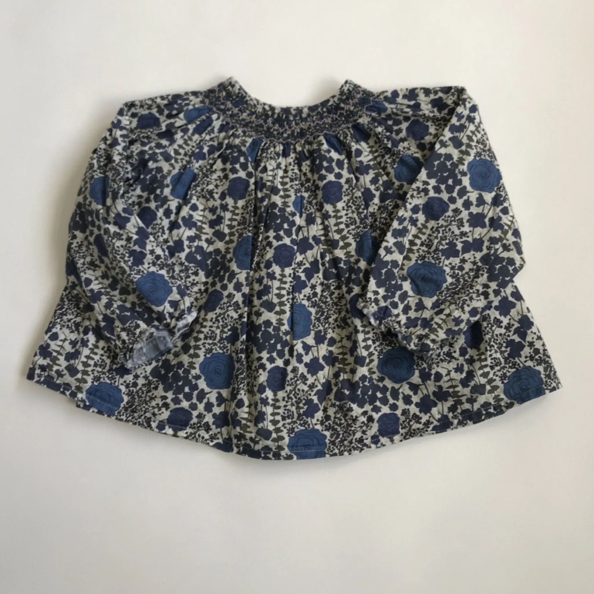 Bonpoint Navy Hand Smocked Liberty Print Blouse