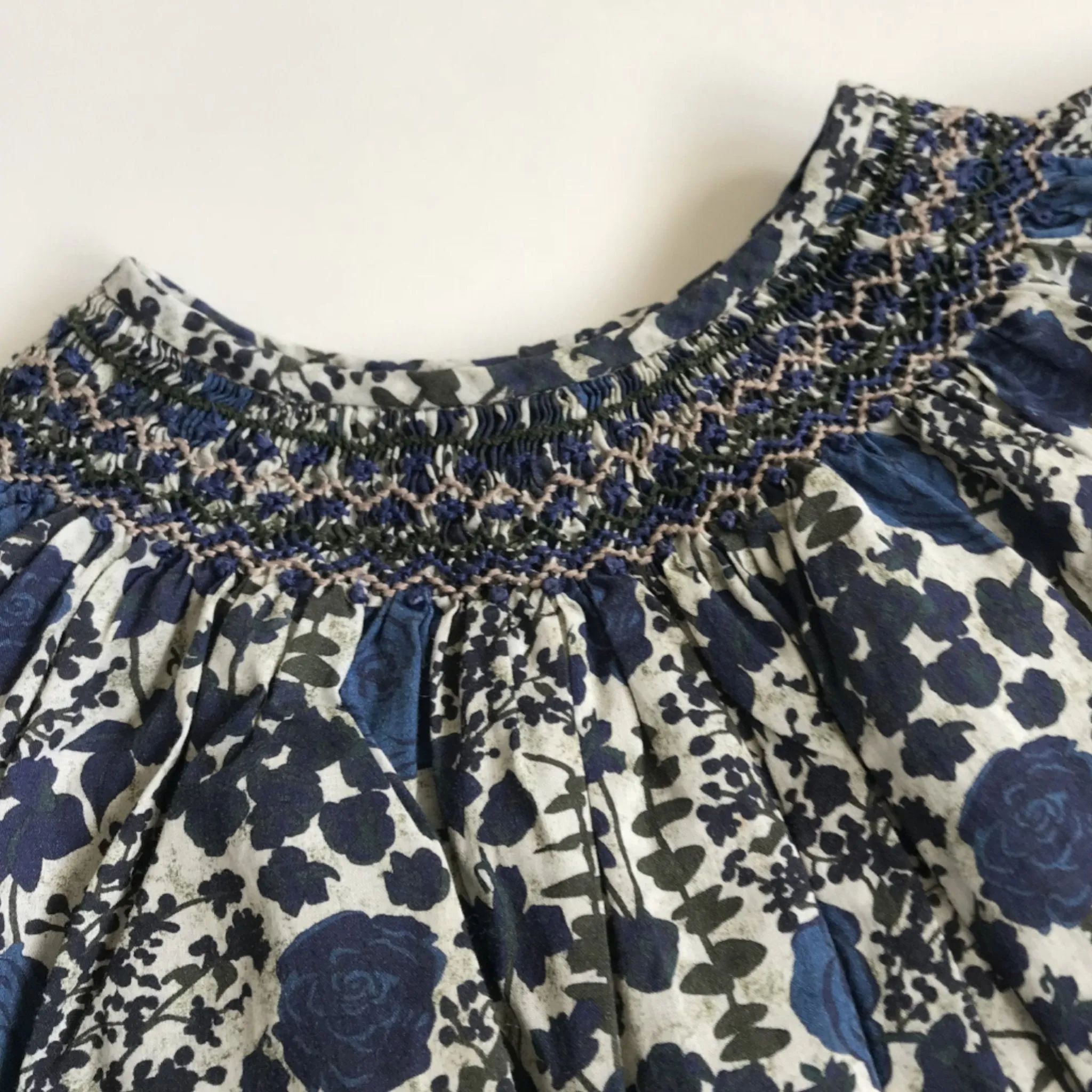 Bonpoint Navy Hand Smocked Liberty Print Blouse