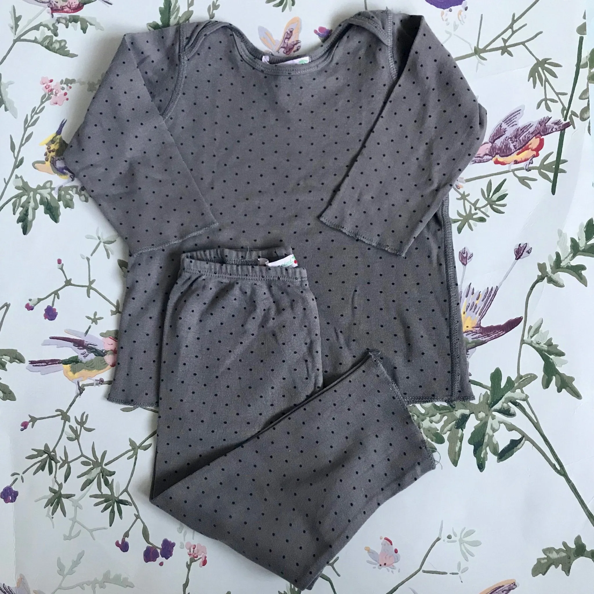 Bonpoint Taupe Polka Dot Cotton Top And Leggings Set: 18 Months