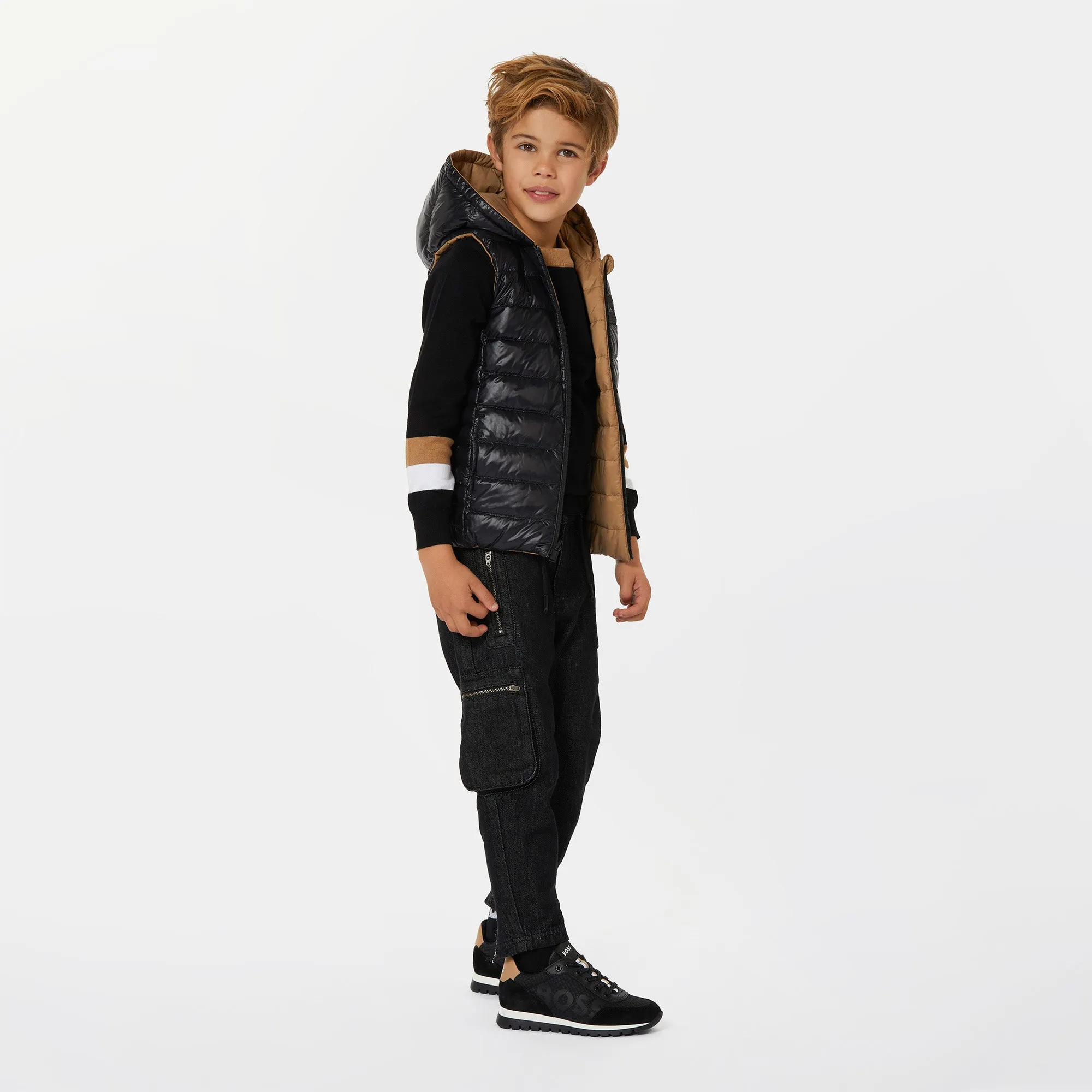 BOSS REVERSIBLE VEST BLACK AND STONE