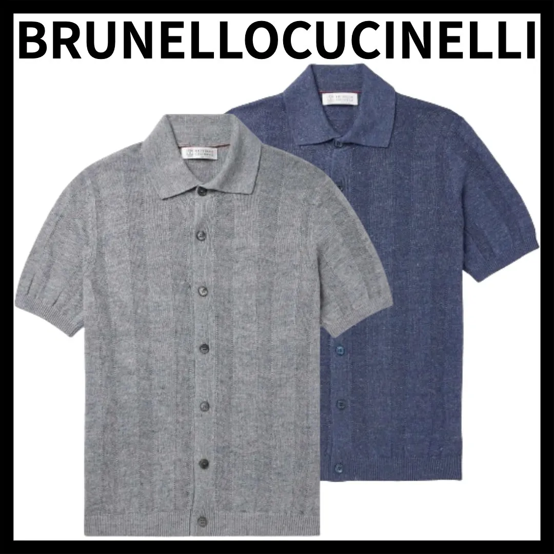 BRUNELLO CUCINELLI  |Button-down Stripes Unisex Linen Blended Fabrics Sleeveless