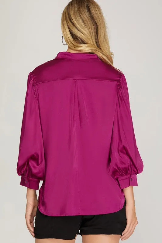 Bubble Sleeve Satin Top