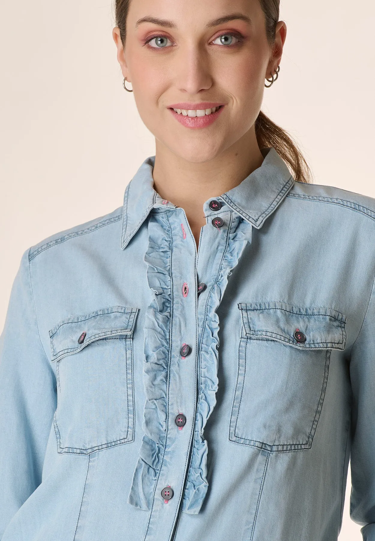 Camicia jeans chiaro tasconi e rouche