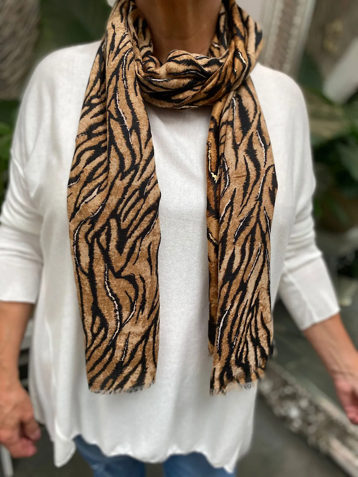 Caramel Gold Accent Tiger Print Scarf