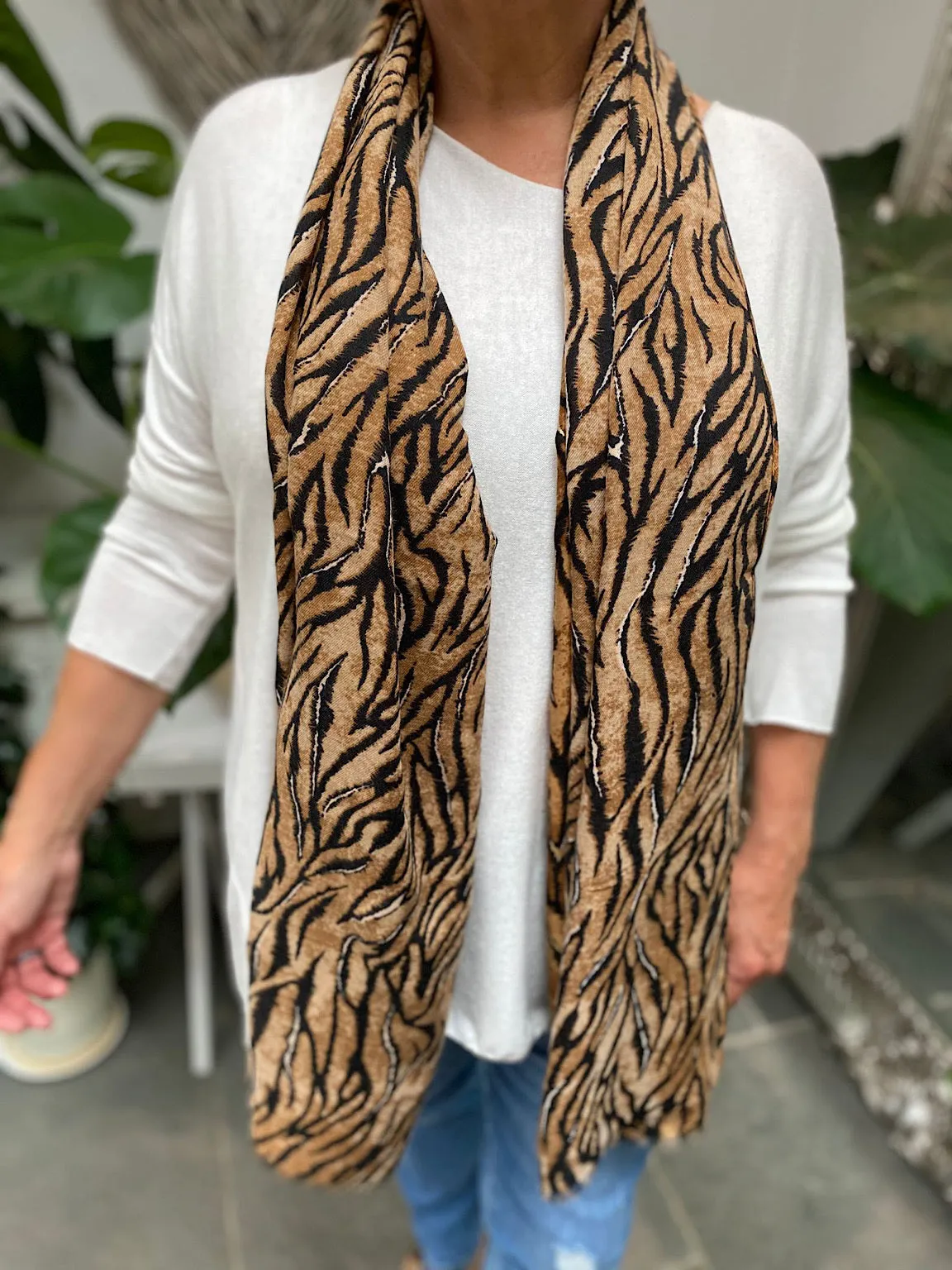 Caramel Gold Accent Tiger Print Scarf