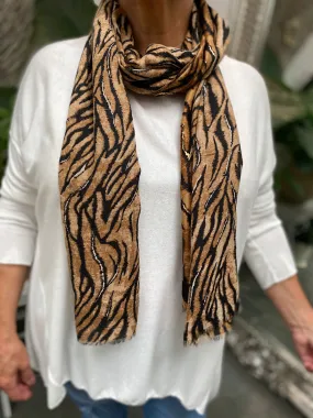 Caramel Gold Accent Tiger Print Scarf