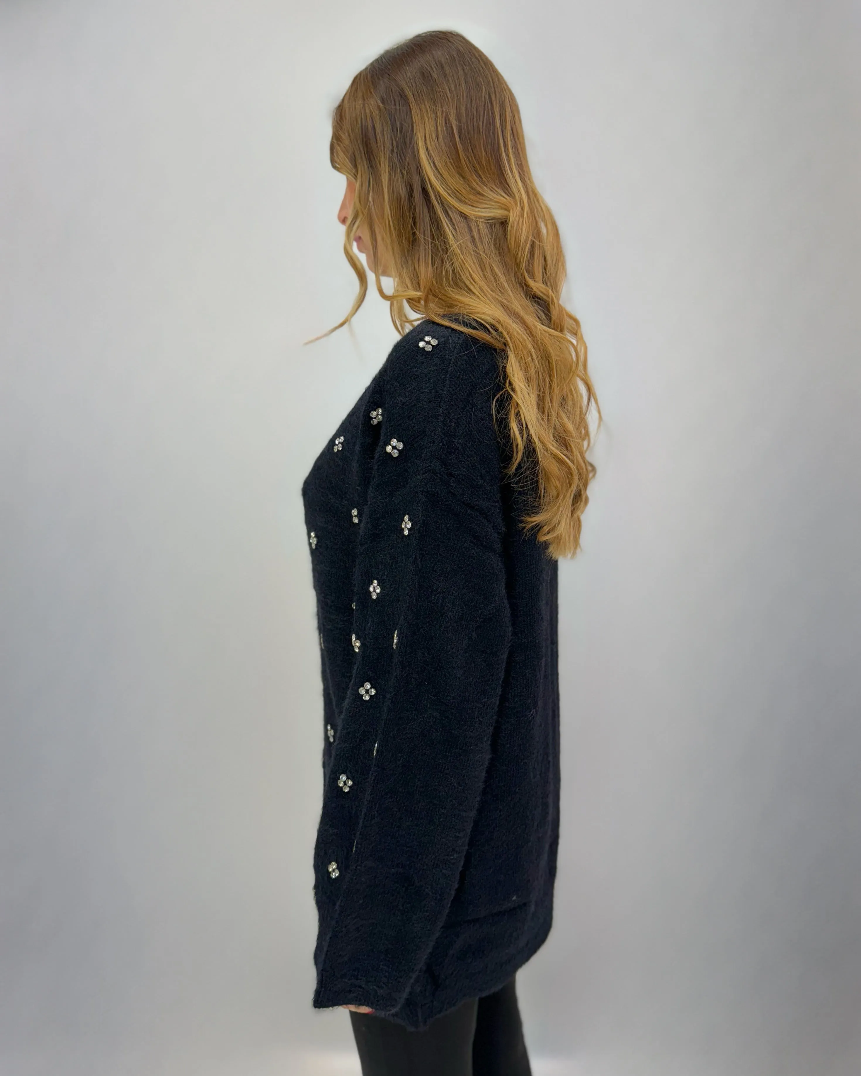 Cardigan comodo con top dettagli strass