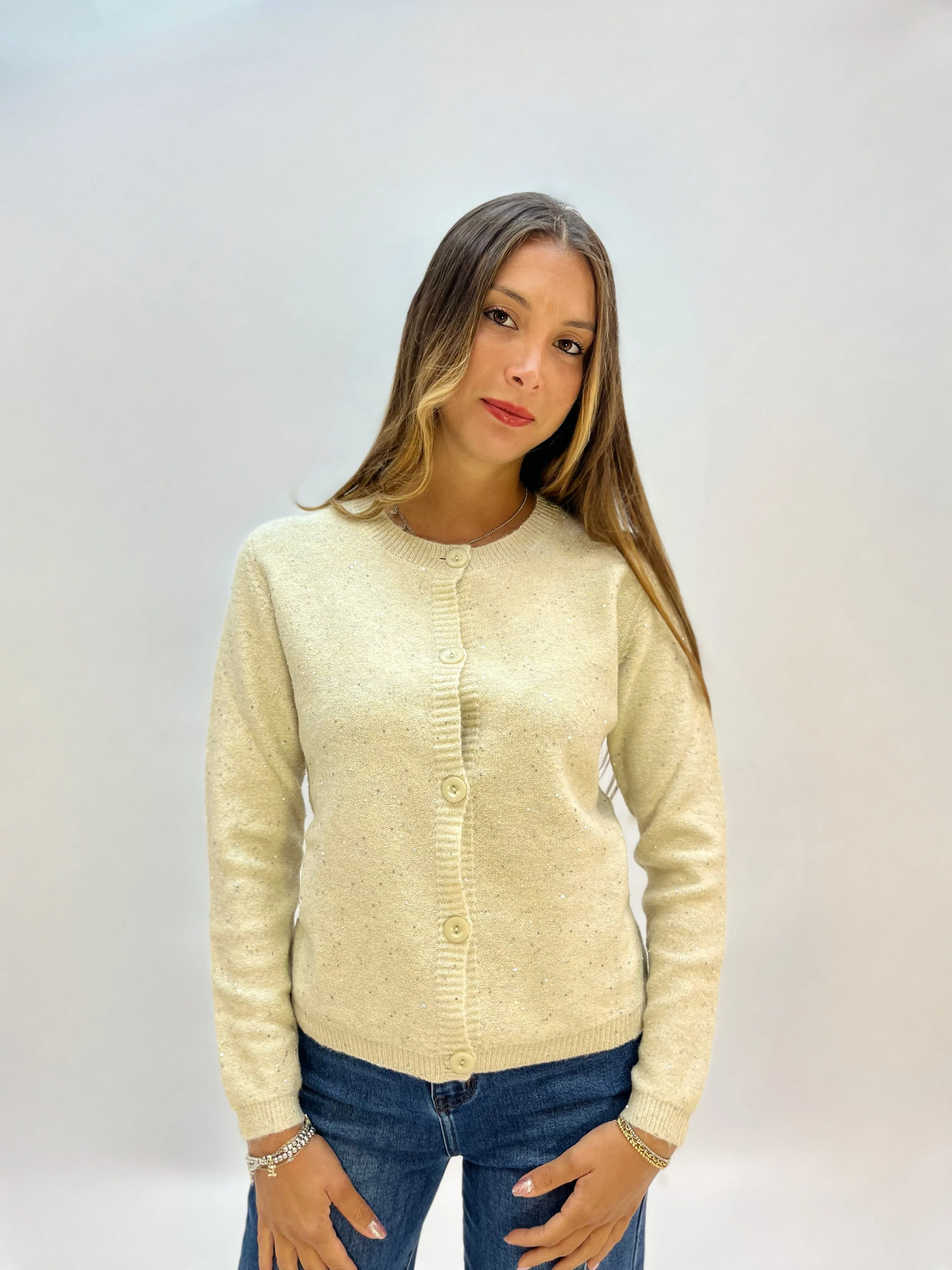 Cardigan premium con bottoni dettagli brillantini