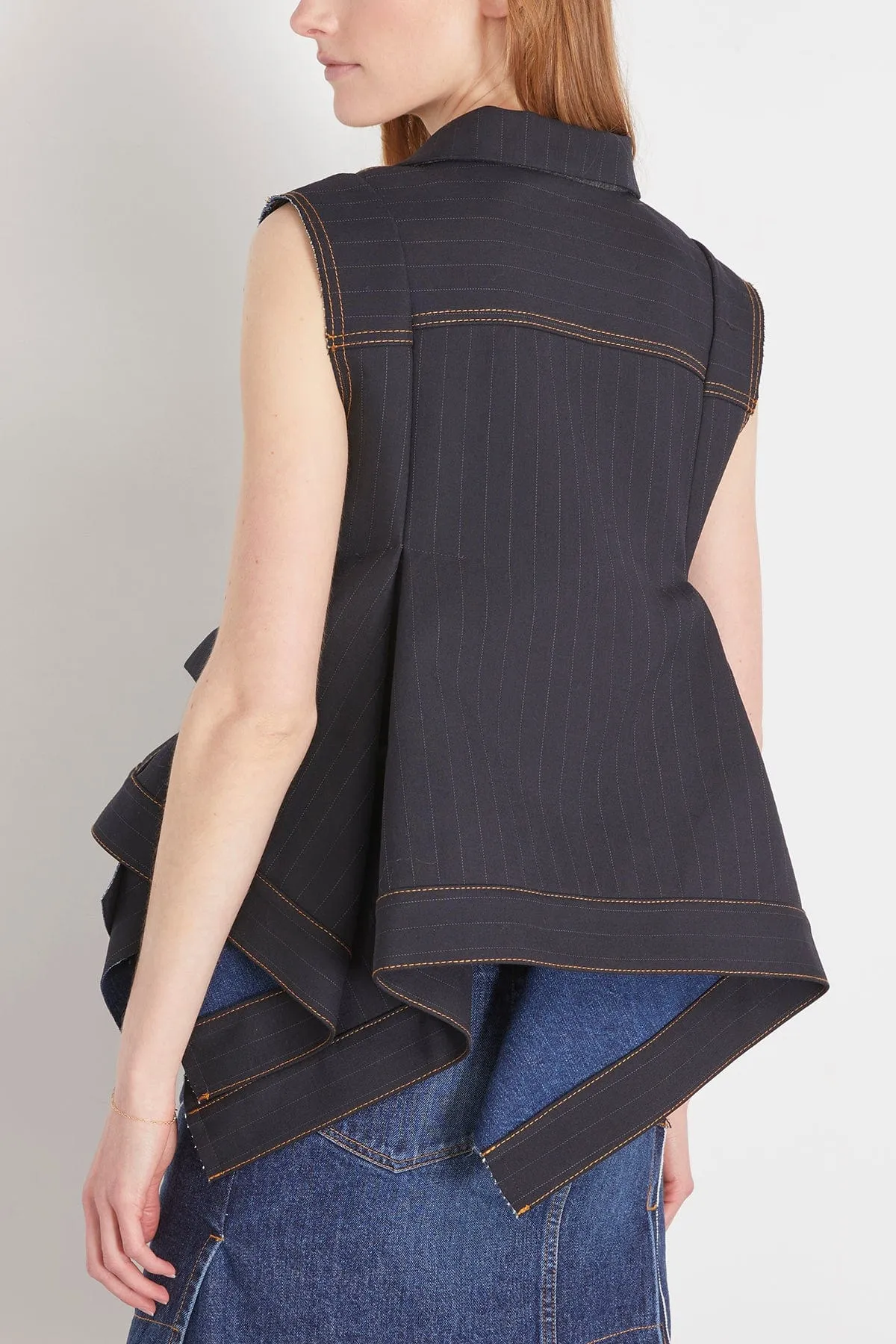 Chalk Stripe Bonding Vest in Navy