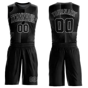 Custom Black Light Gray Tracks Round Neck Sublimation Basketball Suit Jersey