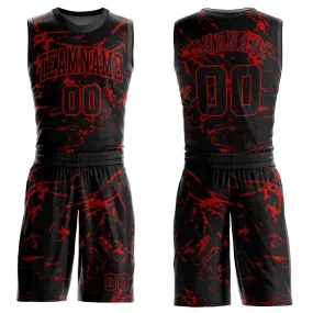 Custom Black Red Abstract Grunge Art Round Neck Sublimation Basketball Suit Jersey