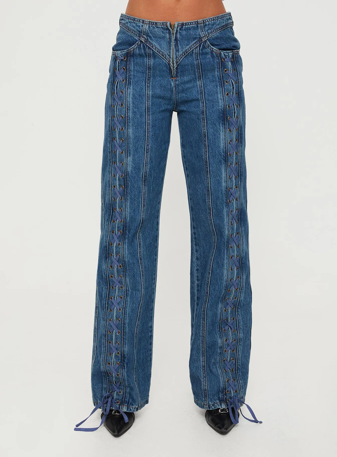 Day Dream Tie Up Jeans Blue Denim