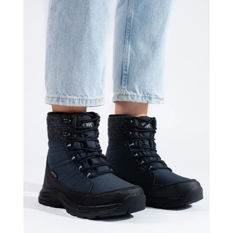 DK navy blue lace-up women's snow boots black grey