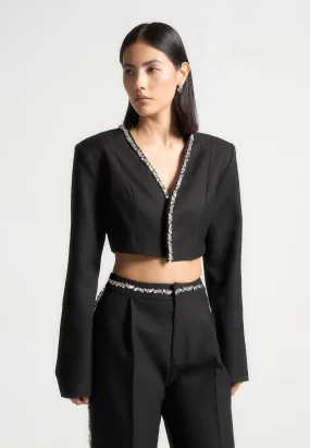 Embellished Cropped Blazer - Black