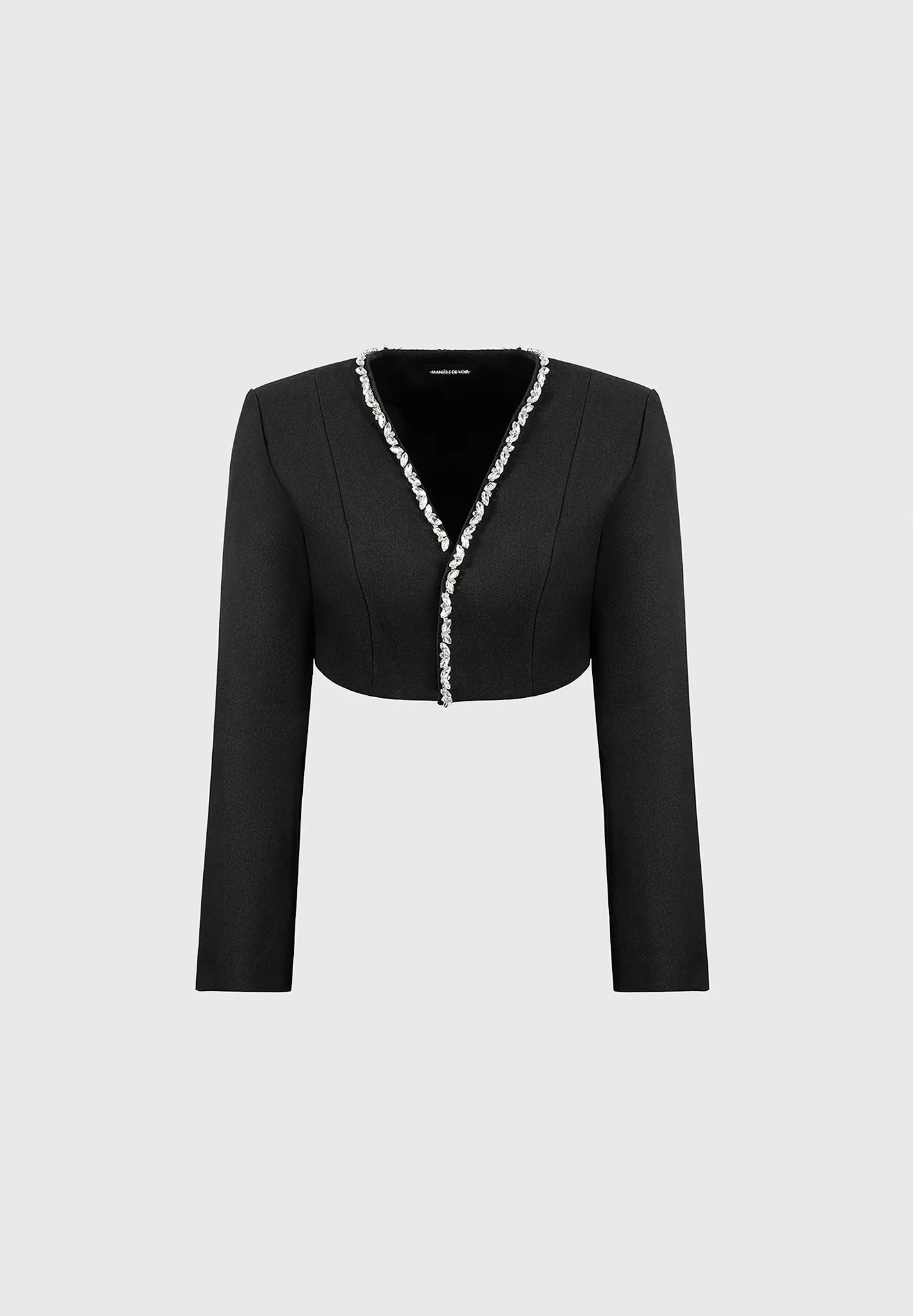 Embellished Cropped Blazer - Black