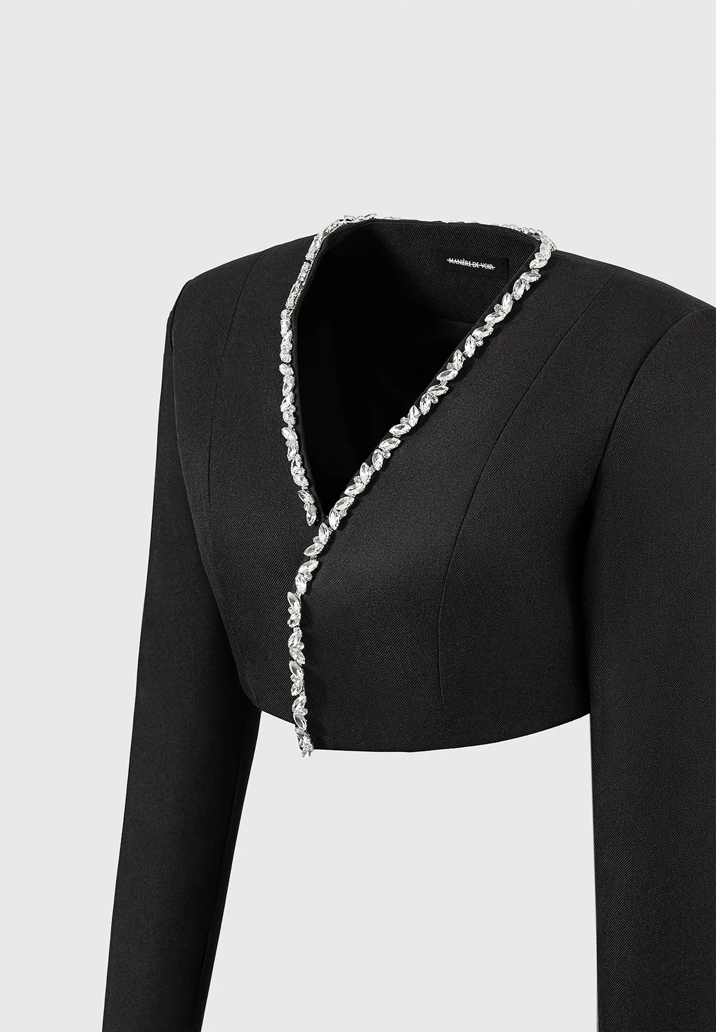 Embellished Cropped Blazer - Black